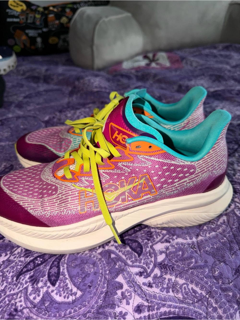 HOKA Mach 6 Fuchsia / Electric Aqua Kids Youth Athletic Sneakers